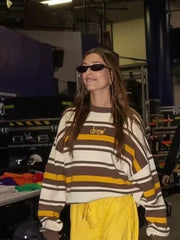 Drew Contrast-Stripe Smiley Graphic Oversized Knit Sweater