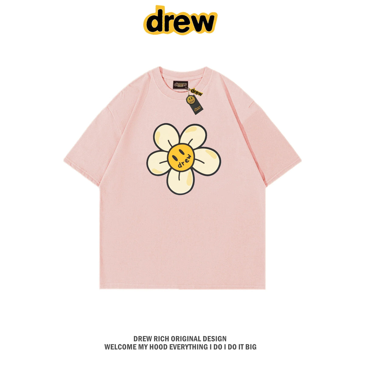 Drew House Daisy Smiley Graphic Oversized Cotton T-Shirt, Soft Pink