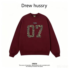 Drew Leopard 07 Graphic Crewneck Sweatshirt, Wine Red