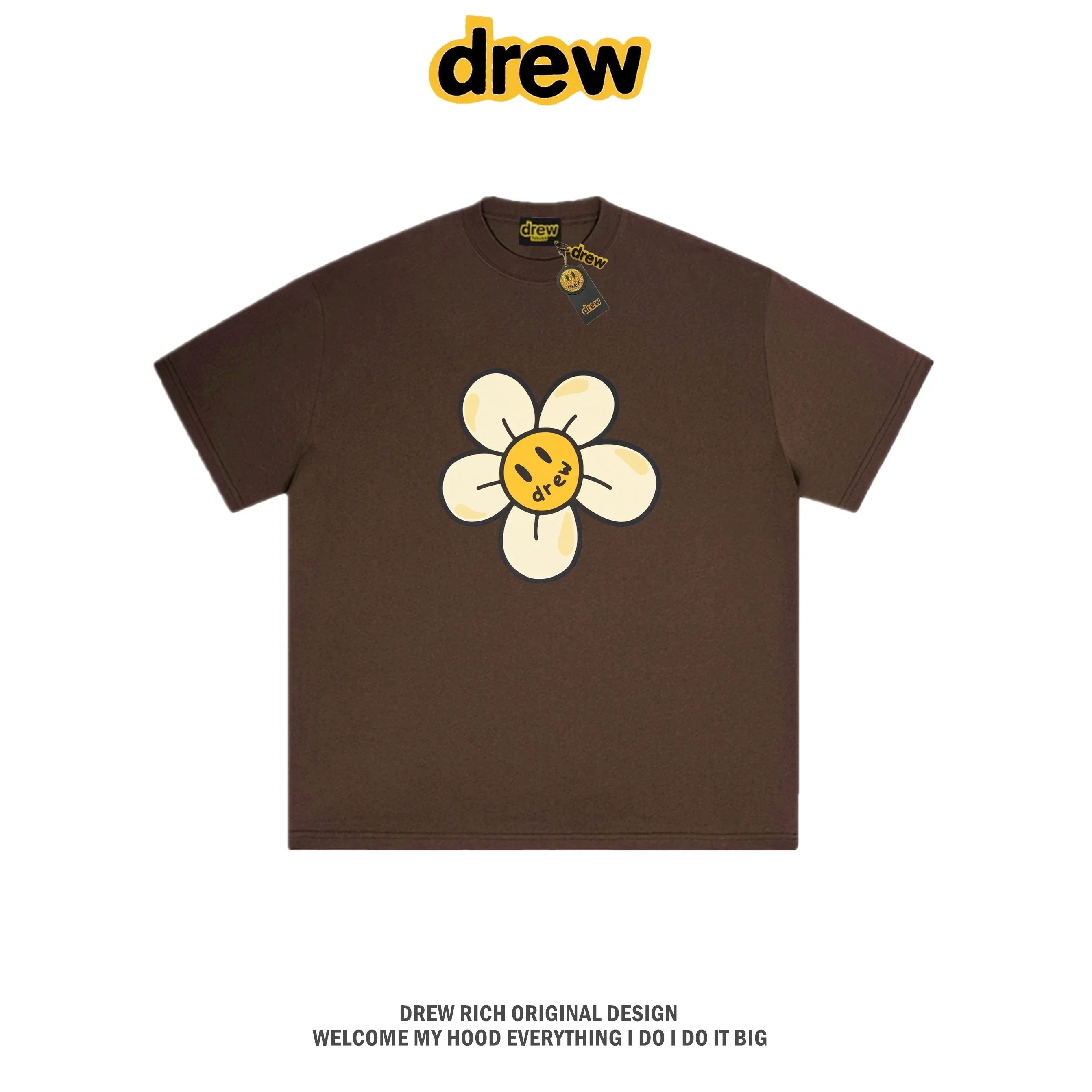Drew House Daisy Smiley Graphic Oversized Cotton T-Shirt, Brown