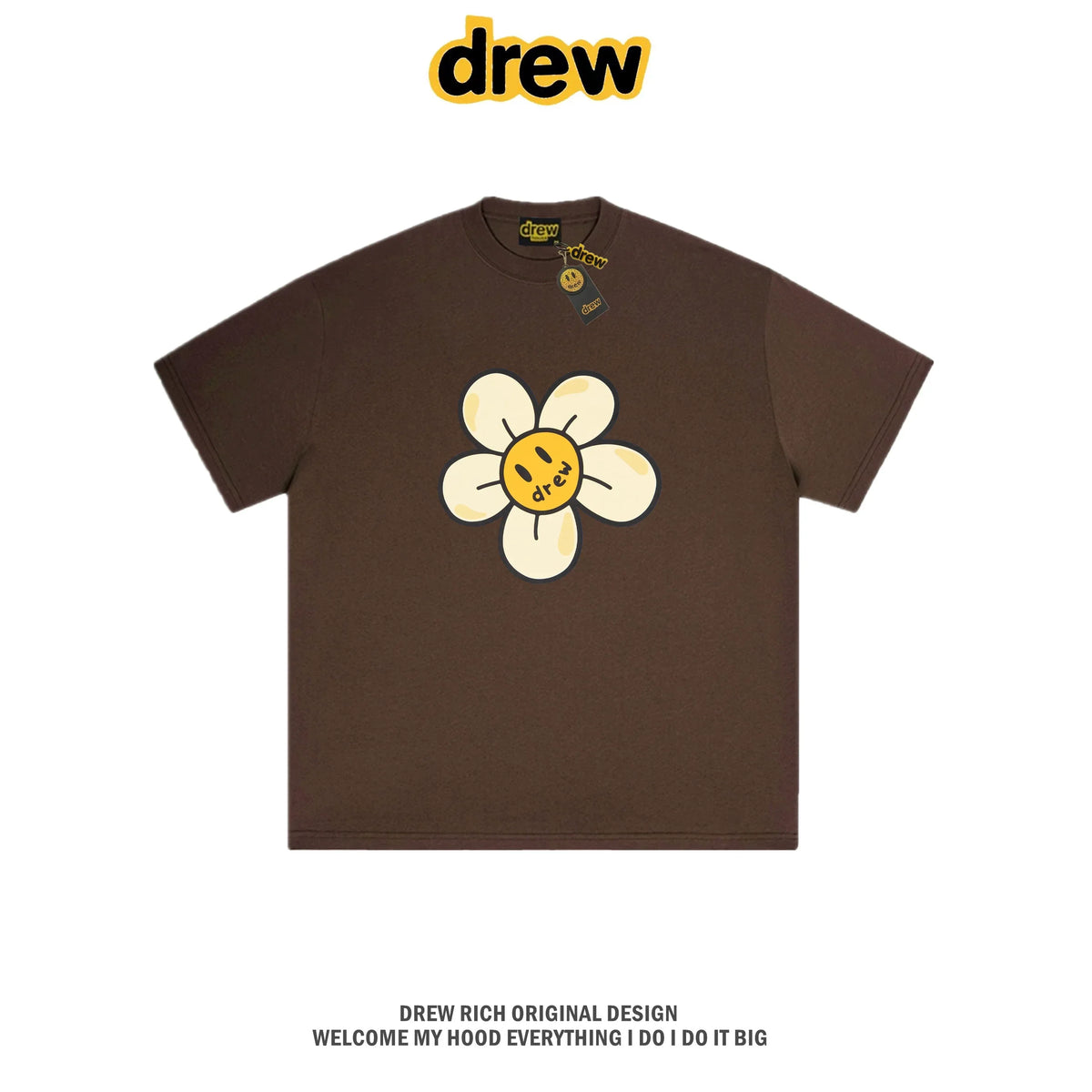 Drew House Daisy Smiley Graphic Oversized Cotton T-Shirt, Brown