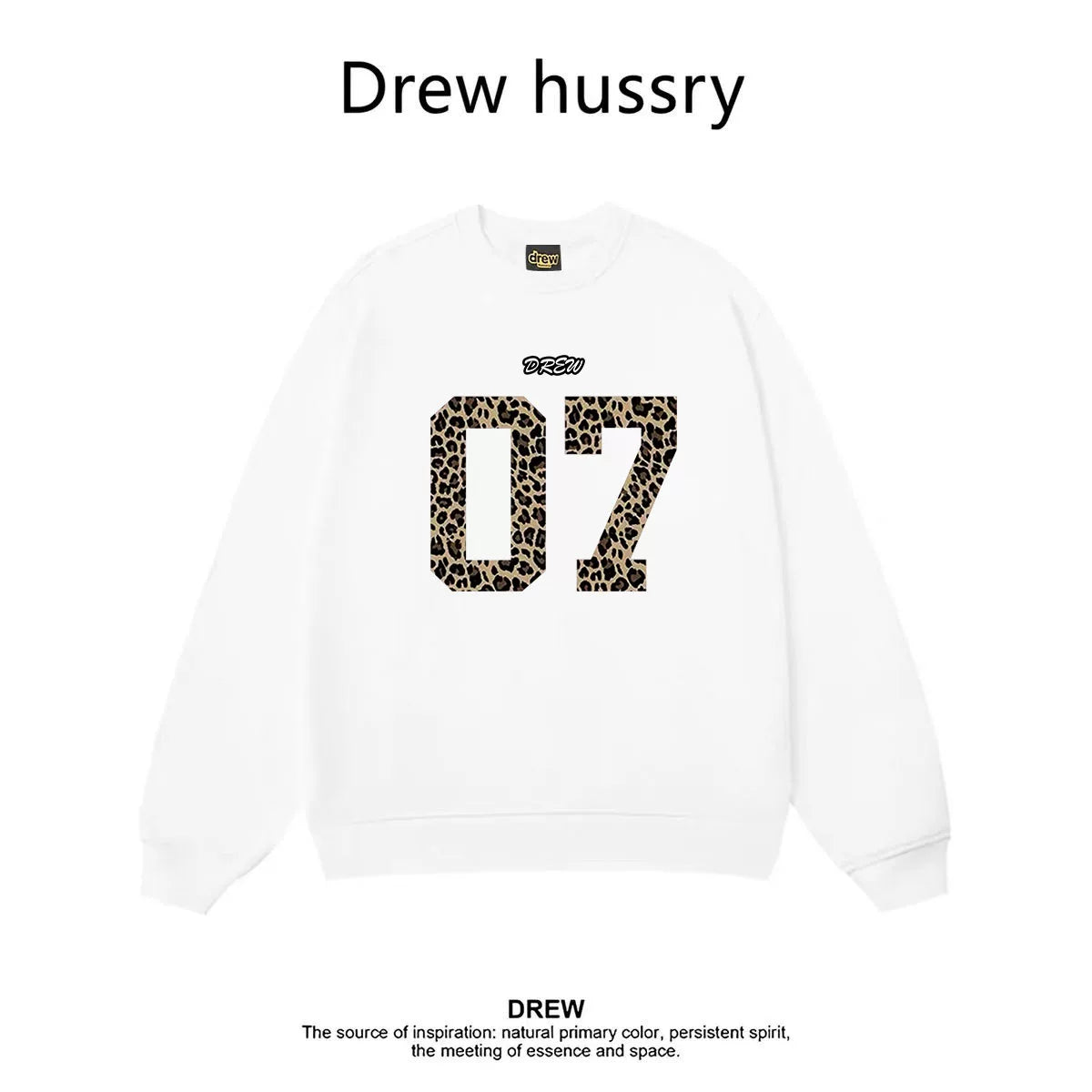 Drew Leopard 07 Graphic Fleece Lined Crewneck Sweatshirt, White