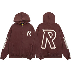 Represent Vintage "R" Logo Heavyweight Zip-Up Hoodie - Burgundy/Brown