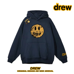 Drew Distressed Cracked Smiley Face Regular Lightweight Hoodie, Navy