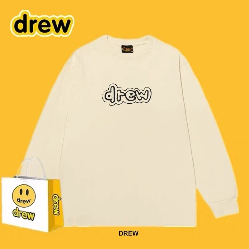 Drew Apricot Outline Logo Relaxed-Fit Long-Sleeve Top