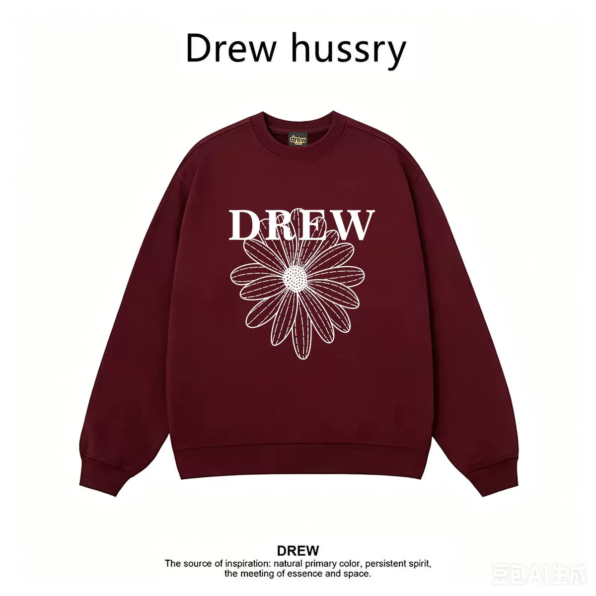 Drew Daisy Print Crewneck Sweatshirt, Burgundy