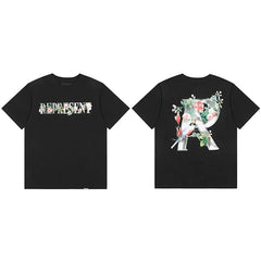 Represent Floral & Bird Silver "R" Graphic T-Shirt - Black