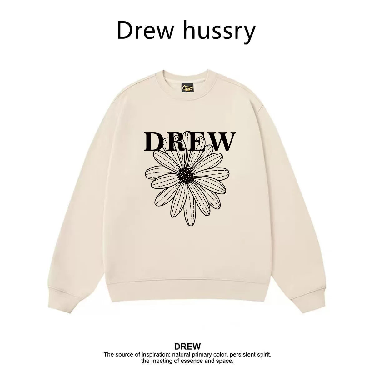 Drew Daisy Print Fleece Lined Crewneck Sweatshirt, Apricot