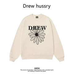 Drew Daisy Print Fleece Lined Crewneck Sweatshirt, Apricot