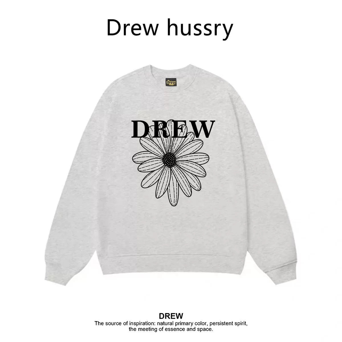 Drew Daisy Print Crewneck Sweatshirt, Light Grey