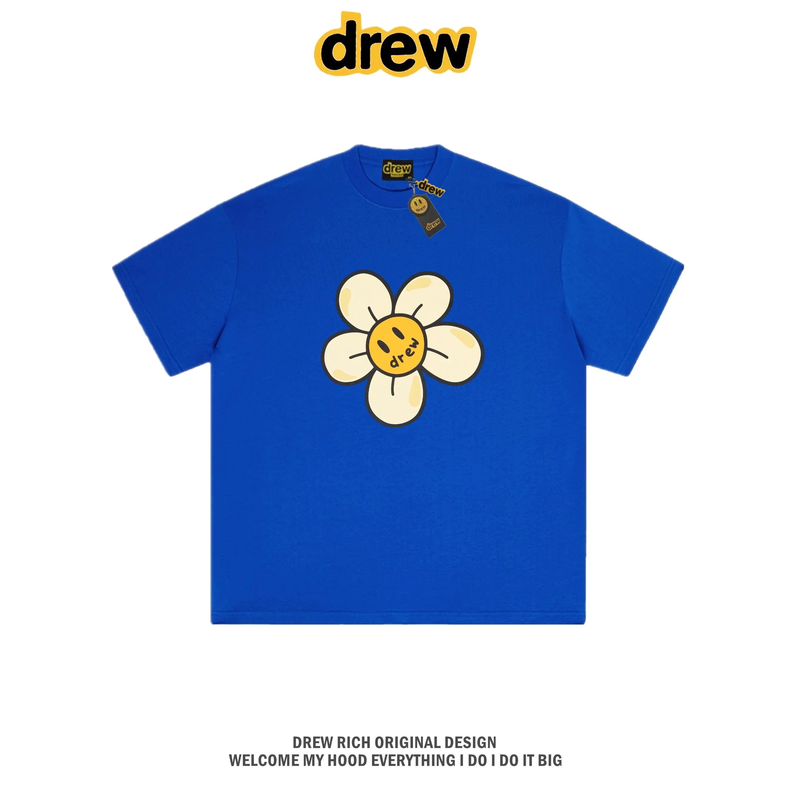 Drew House Daisy Smiley Graphic Oversized Cotton T-Shirt, Royal Blue